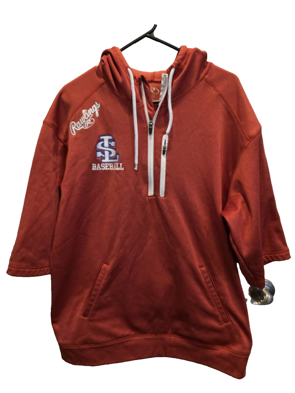 Retro Rawlings 1/4 Zip Hooded Pullover Men XL Red Baseball Sports Embroidered